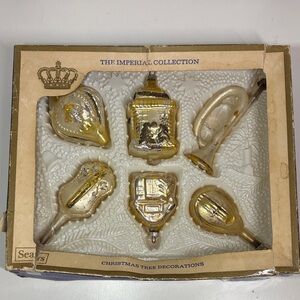 Vtg 1950 West Germany Mica Black Blown Glass Christmas Ornament (Set Of 6 )